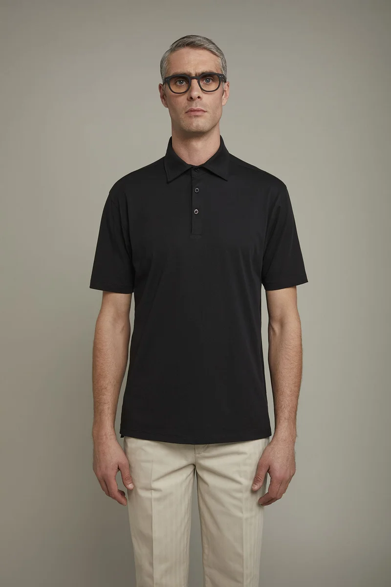 Men's polo shirt short sleeves 100% supima cotton regular fit - Black