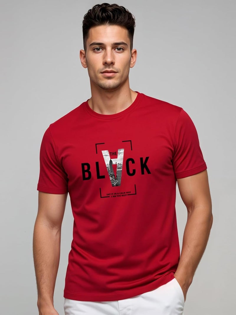 ADRO Men's Regular Fit T-Shirt - Bold Block Vision BLVCK Design in Red - Image 2