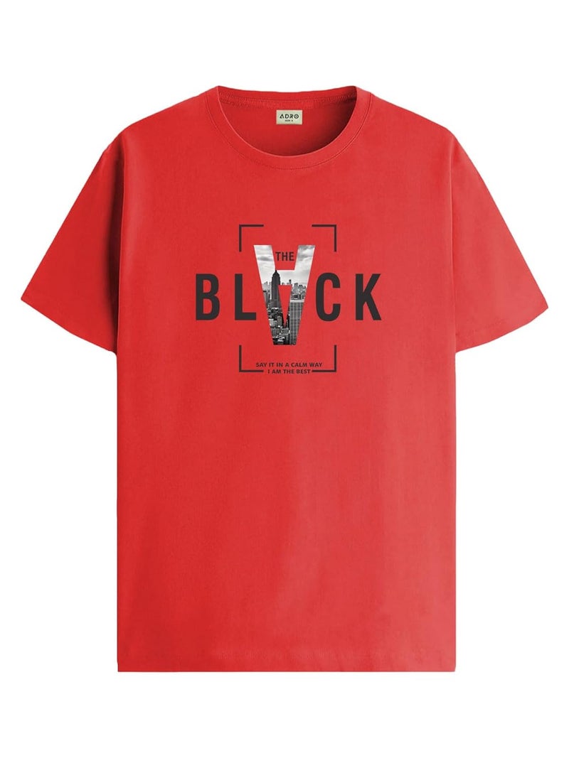 ADRO Men's Regular Fit T-Shirt - Bold Block Vision BLVCK Design in Red - Image 1