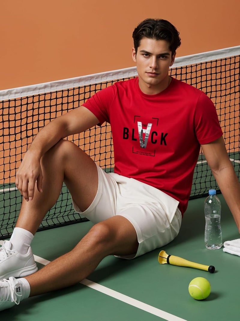 ADRO Men's Regular Fit T-Shirt - Bold Block Vision BLVCK Design in Red - Image 5