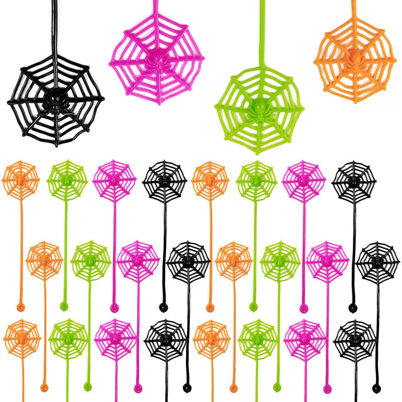 ROYHOO 40PCS 79 inches Sticky Spider Web Party Favors Pack Halloween Party Favors Gifts For Birthday Goodie Bag Classroom Prizes 4 colors - Image 3
