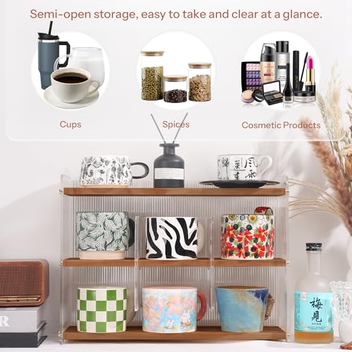 KAOTGOT Coffee Mug Holder Wooden Cup Station Organizer 3-Tier Cup Holder for Coffee Bar Mug Display Rack for Countertop Mug Holder Shelf for Home Kitchen Nut Brown - Image 3
