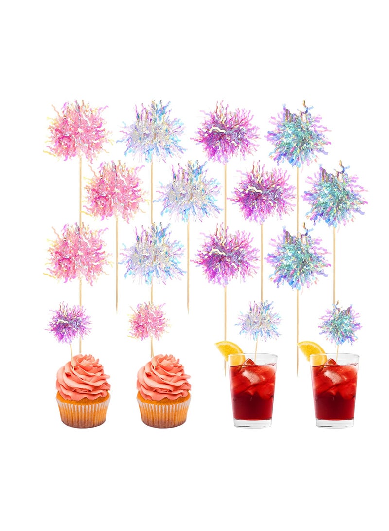 Excefore 120 Pcs Cupcake Toppers, Cupcake Picks Foil Frill Toothpicks Firework Cupcake Topper, Cake Decorations Fruit Food Pick for Wedding Birthday New Year Eve Graduation Party Decor - Image 1