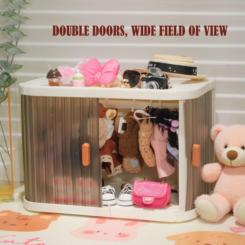 aimpiwt Foldable Doll Wardrobe Storage Box Compatible with Labubu Clothes with 10 Hangers & Rod - Stackable Organizer Cabinet for 15/17cm Doll Clothes with Dust-Resistant Cover and Display Shelf - Image 2
