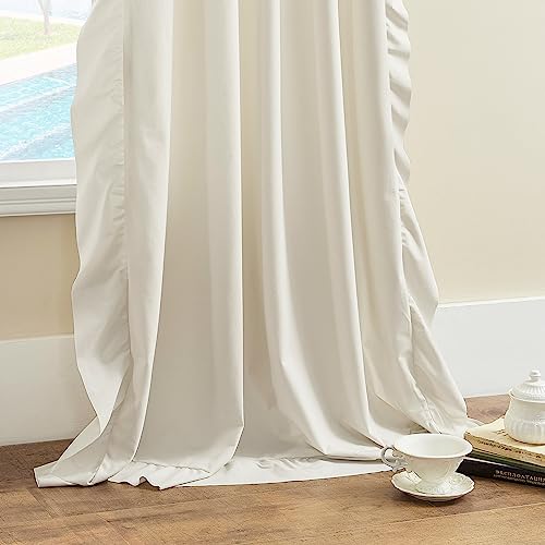 FOLKSIDE Cream Ivory Ruffle Curtains 84 Inch Length 2 Panels Set for Living Room Bedroom Shabby Chic Drapes Rod Pocket Light Reducing Window Curtains for Kids Girls Nursery Room Backdrop Decor, 52x84 - Image 5