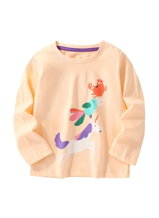يونيكي Peach Crew Neck Long Sleeve Printed Top