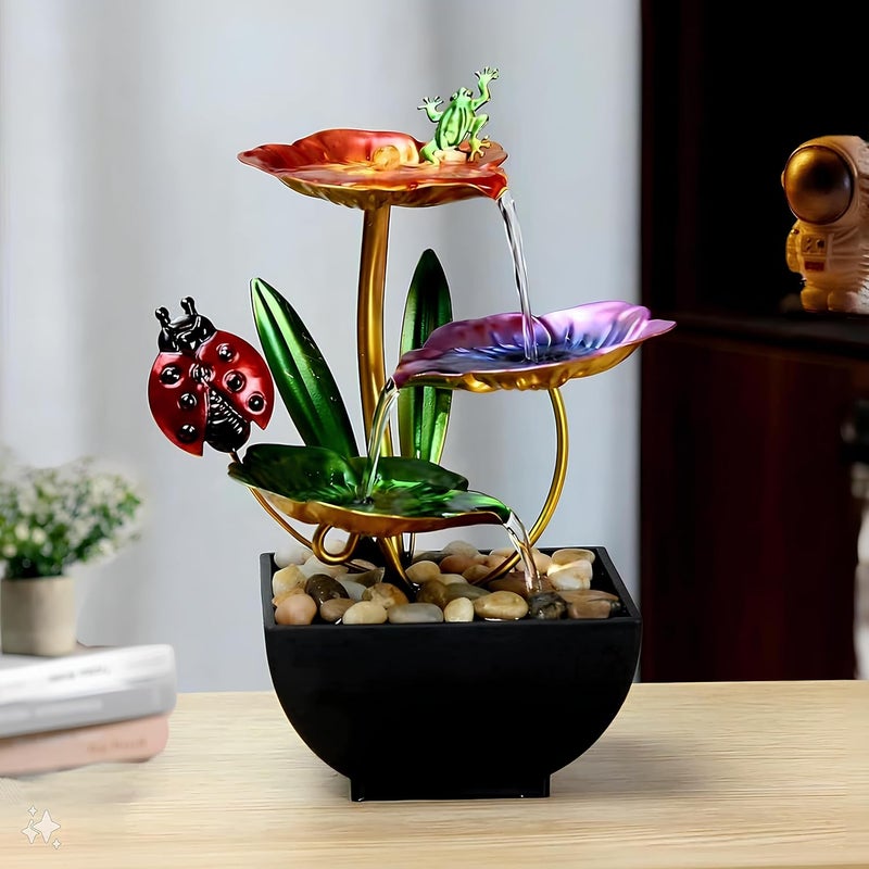 Seven Moon Seven Moon Metal Leaf Tabletop Water Fountain for Home Decor Ornaments for Living Room Office Waterfall Desktop Fountains with Deep Basin and Natural River Indoor Zen Relaxation 7MWF_03  - Image 1