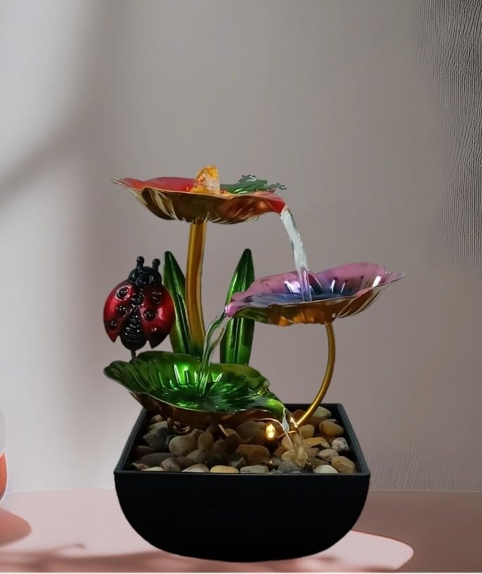Seven Moon Seven Moon Metal Leaf Tabletop Water Fountain for Home Decor Ornaments for Living Room Office Waterfall Desktop Fountains with Deep Basin and Natural River Indoor Zen Relaxation 7MWF_03  - Image 5