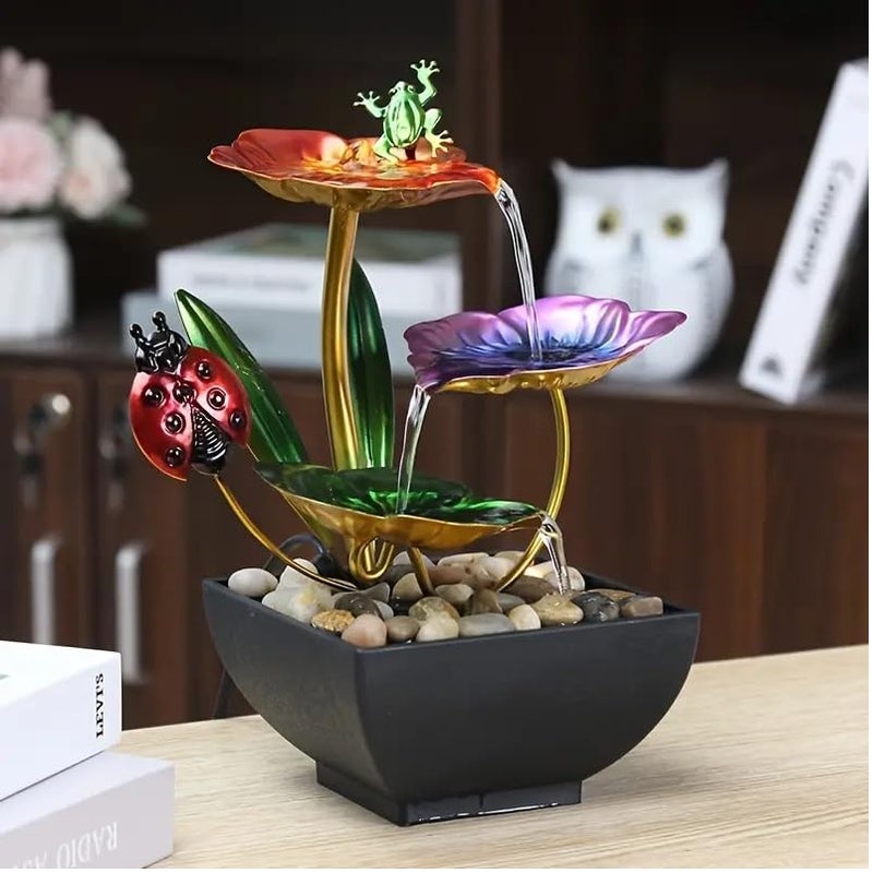 Seven Moon Seven Moon Metal Leaf Tabletop Water Fountain for Home Decor Ornaments for Living Room Office Waterfall Desktop Fountains with Deep Basin and Natural River Indoor Zen Relaxation 7MWF_03  - Image 3
