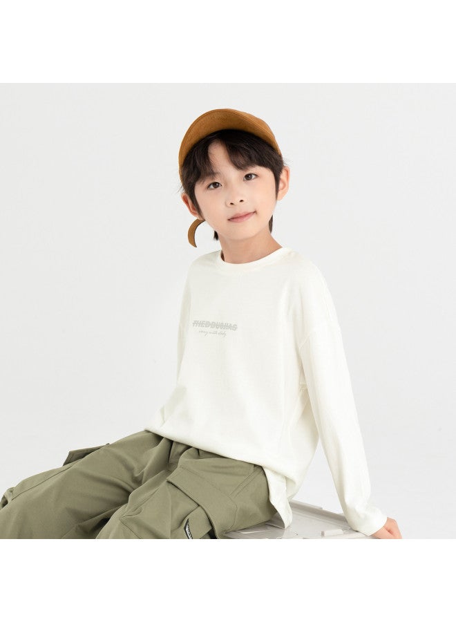 T-shirt, Spring/autumn Style, Mid-to-large Kids, Simple And Versatile Casual Wear, Breathable, Sweat-absorbent, Pure Cotton, Long Sleeve For Children - Image 4