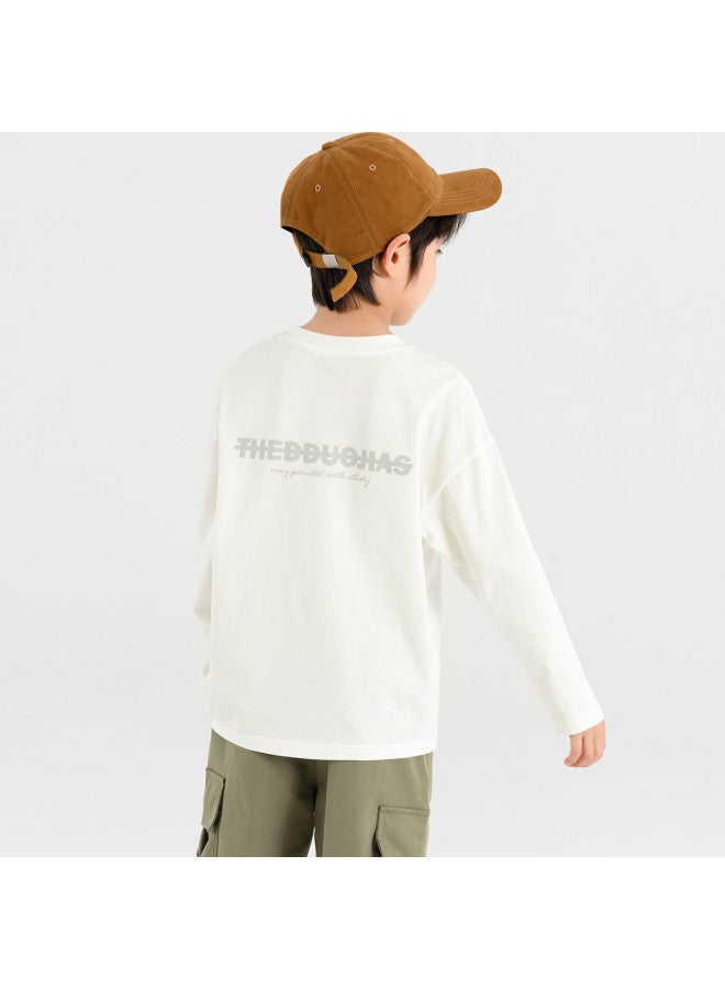 T-shirt, Spring/autumn Style, Mid-to-large Kids, Simple And Versatile Casual Wear, Breathable, Sweat-absorbent, Pure Cotton, Long Sleeve For Children - Image 3