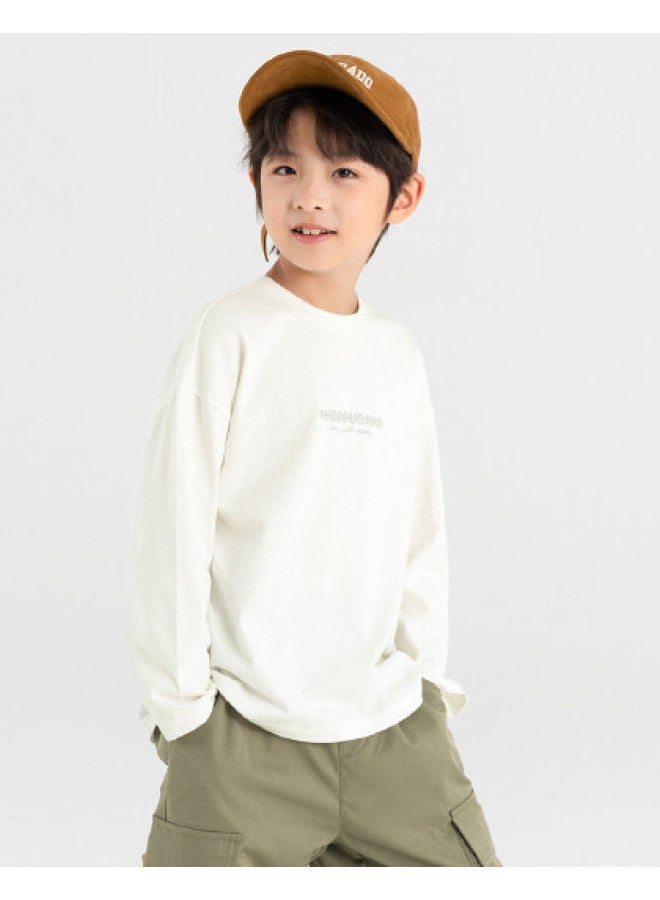 T-shirt, Spring/autumn Style, Mid-to-large Kids, Simple And Versatile Casual Wear, Breathable, Sweat-absorbent, Pure Cotton, Long Sleeve For Children - Image 1