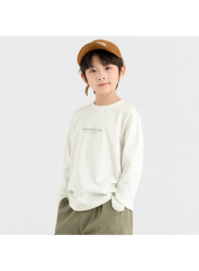 T-shirt, Spring/autumn Style, Mid-to-large Kids, Simple And Versatile Casual Wear, Breathable, Sweat-absorbent, Pure Cotton, Long Sleeve For Children - Image 5