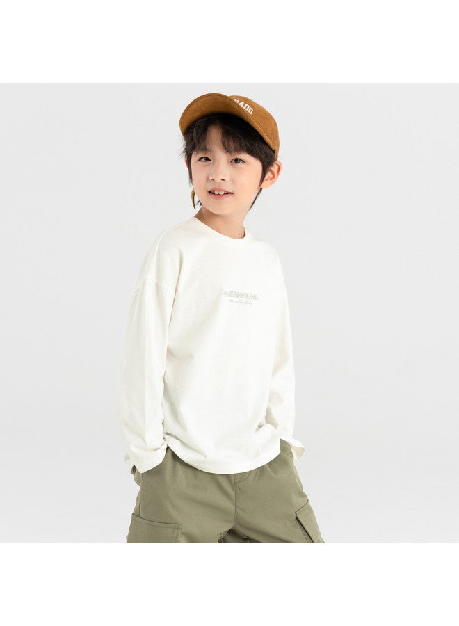 T-shirt, Spring/autumn Style, Mid-to-large Kids, Simple And Versatile Casual Wear, Breathable, Sweat-absorbent, Pure Cotton, Long Sleeve For Children - Image 2