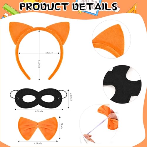 JcHrmers 4Pcs Orange Cat Costume Accessories Set Including Orange Cat Ears Headband Tail Bow Tie Black Mask for Book Day Cosplay Supplies - Image 5