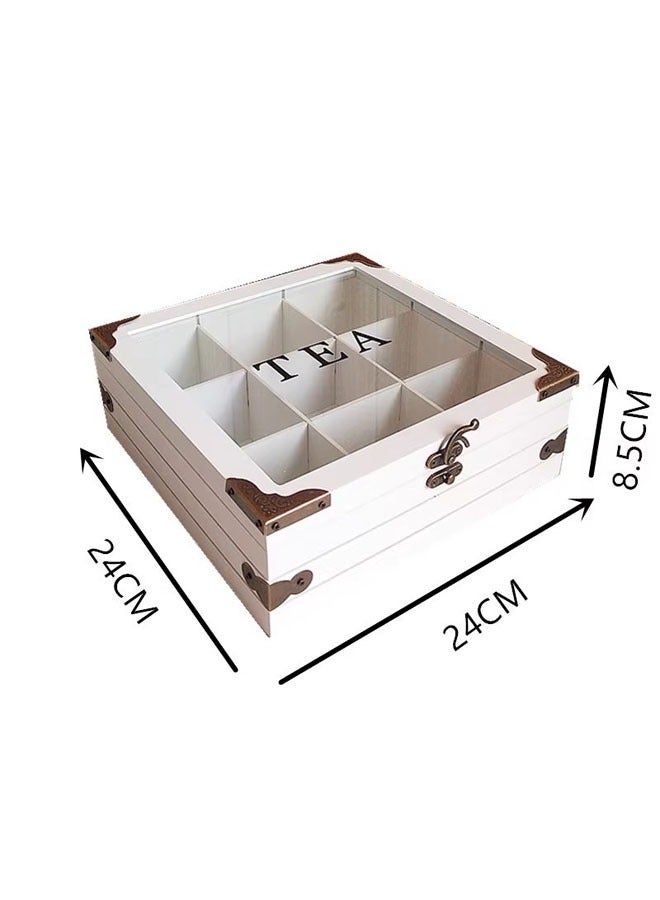 فلاي رود خزانة تخزين أكياس الشاي الخشبية - صندوق تنظيم أكياس الشاي - صندوق تنظيم أكياس الشاي 9 مقصورات حامل قهوة شاي متين وأنيق تخزين متعدد الوظائف للمنزل ديكور - Image 2