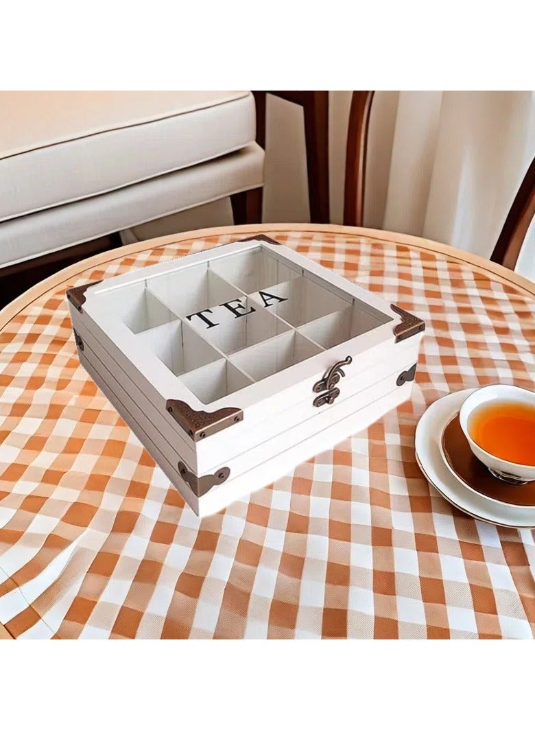 فلاي رود خزانة تخزين أكياس الشاي الخشبية - صندوق تنظيم أكياس الشاي - صندوق تنظيم أكياس الشاي 9 مقصورات حامل قهوة شاي متين وأنيق تخزين متعدد الوظائف للمنزل ديكور - Image 4