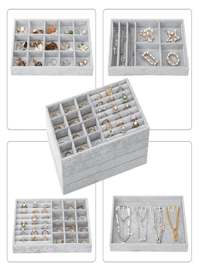 Drumil Jewelry Earring Organizer Jewelry Display Tray, Velvet Jewelry Drawer Insert Tray, Box Ring Holder Necklace Case, Jewelry Storage for Bracelet Brooch Watch, Set of 4, Gray - Image 5