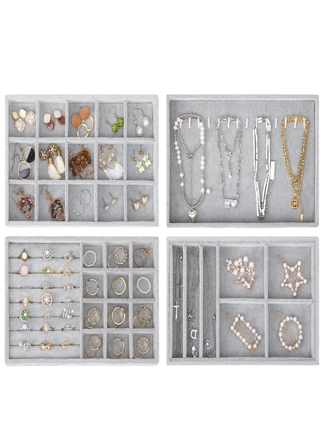 Drumil Jewelry Earring Organizer Jewelry Display Tray, Velvet Jewelry Drawer Insert Tray, Box Ring Holder Necklace Case, Jewelry Storage for Bracelet Brooch Watch, Set of 4, Gray - Image 2