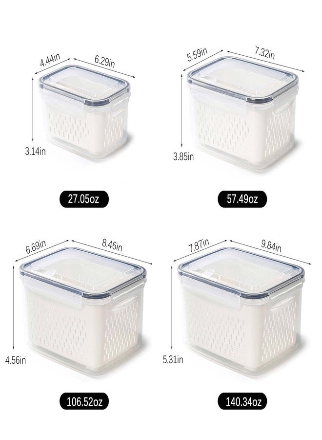 YUNLINLI 4 Pack Fresh Food Storage Containers, Large Capacity Produce Saver Box with Drain Baskets & Lid, Fridge Organizer, Airtight Fruit Organizer for Refrigerator, Stackable Plastic Fruit Veggie Saver - Image 4