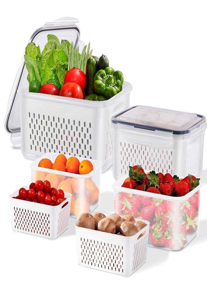YUNLINLI 4 Pack Fresh Food Storage Containers, Large Capacity Produce Saver Box with Drain Baskets & Lid, Fridge Organizer, Airtight Fruit Organizer for Refrigerator, Stackable Plastic Fruit Veggie Saver - Image 1