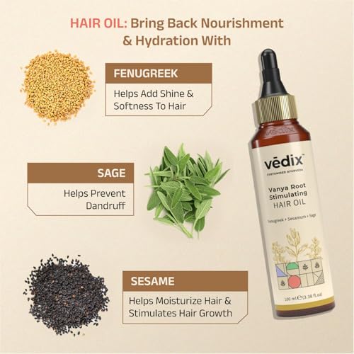 Vedix Customized Hair Fall Control For Normal/Oily - Dry Scalp & Curly Hair-3 Product Kit-Anti Hair Fall Oil Fenugreek + Sesamum & Shampoo - Hair Growth Serum, Off White - Image 2
