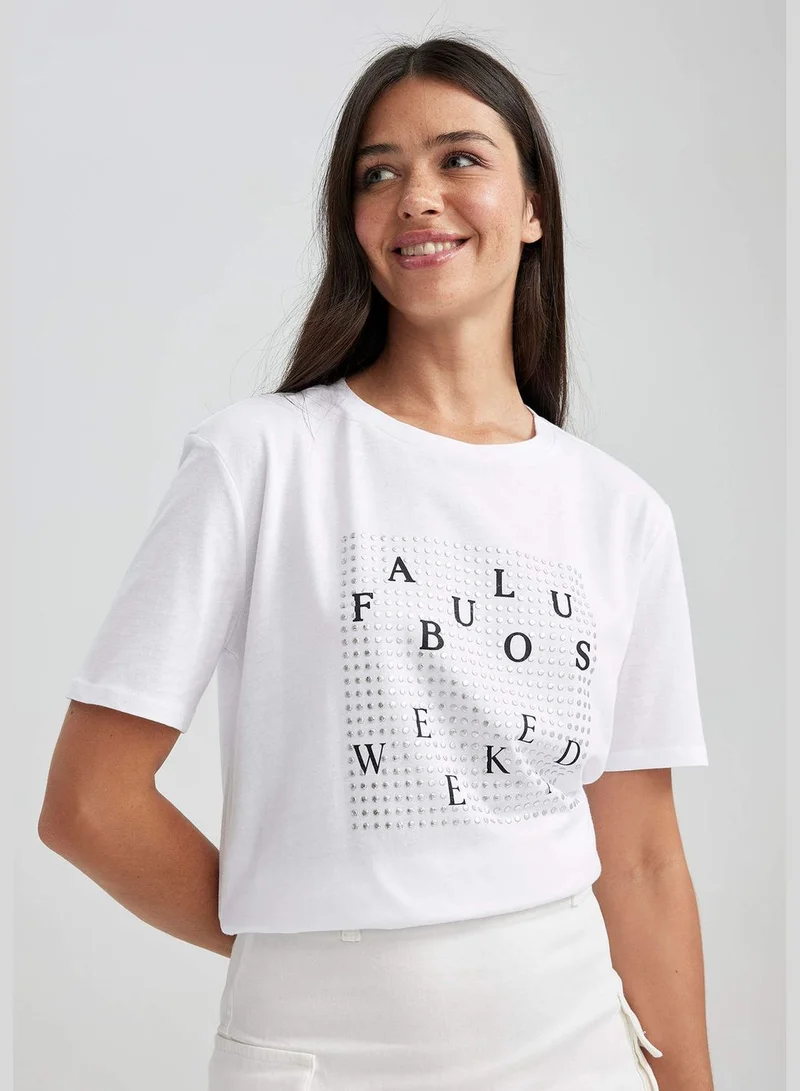 DeFacto Woman Crew Neck Knitted Short Sleeve T-Shirt