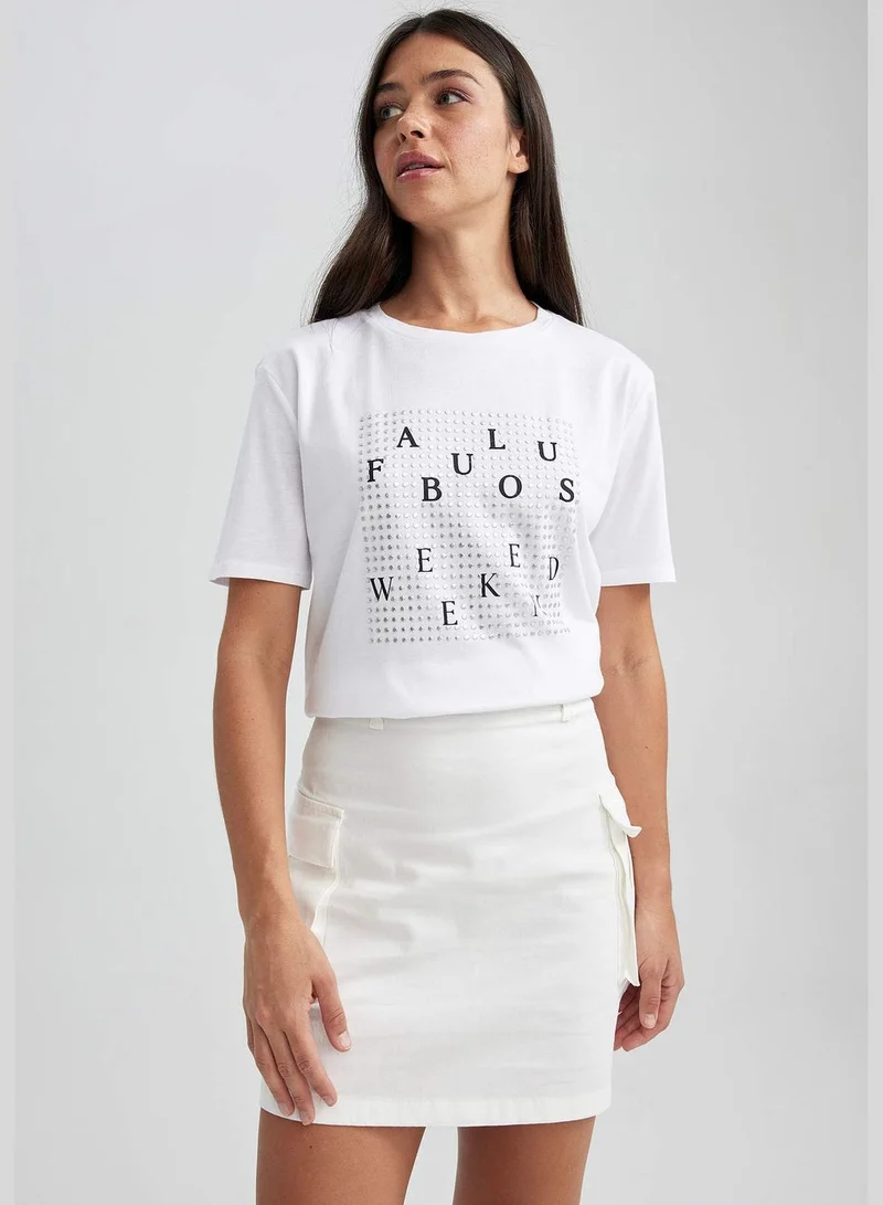 DeFacto Woman Crew Neck Knitted Short Sleeve T-Shirt
