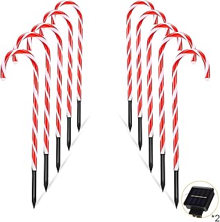 Mudder Mudder 10 Pieces 10 Inch Christmas Outdoor Garden Solar Lights, Small Candy Cane Pathway Markers Lights Waterproof  - Image 1