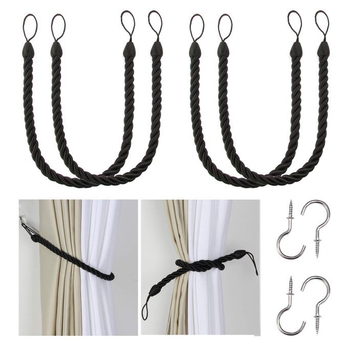 CURTAIN TIEBACKS ROPES TIEBACKS HANDMADE CURTAIN HOLDBACKS BLACK 4PACK
