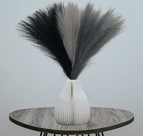 SeptCat 6 Pcs 17" Faux Dried Pampas Grass Decor, Fluffy Fake Small Pompas Artificial Black Grey Gray Pompous Short Stems Bouquet Flower Arrangement Vase Filler for Boho Home Wedding Decoration Orders - Image 1