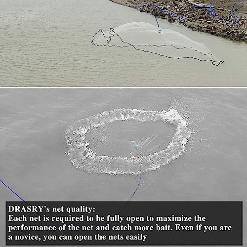 Drasry Saltwater Fishing Cast Net 38 and 14 Mesh with Heavy Duty Gray Sinker American Monofilament Fish Throw Net for Bait Trap 3FT 4FT 5FT 6FT 7FT 8FT 9FT Radius 14 6FT Radius 180cm - Image 3