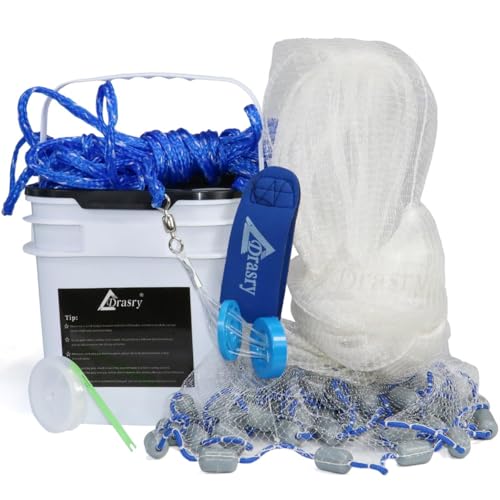 Drasry Saltwater Fishing Cast Net 38 and 14 Mesh with Heavy Duty Gray Sinker American Monofilament Fish Throw Net for Bait Trap 3FT 4FT 5FT 6FT 7FT 8FT 9FT Radius 14 6FT Radius 180cm - Image 1
