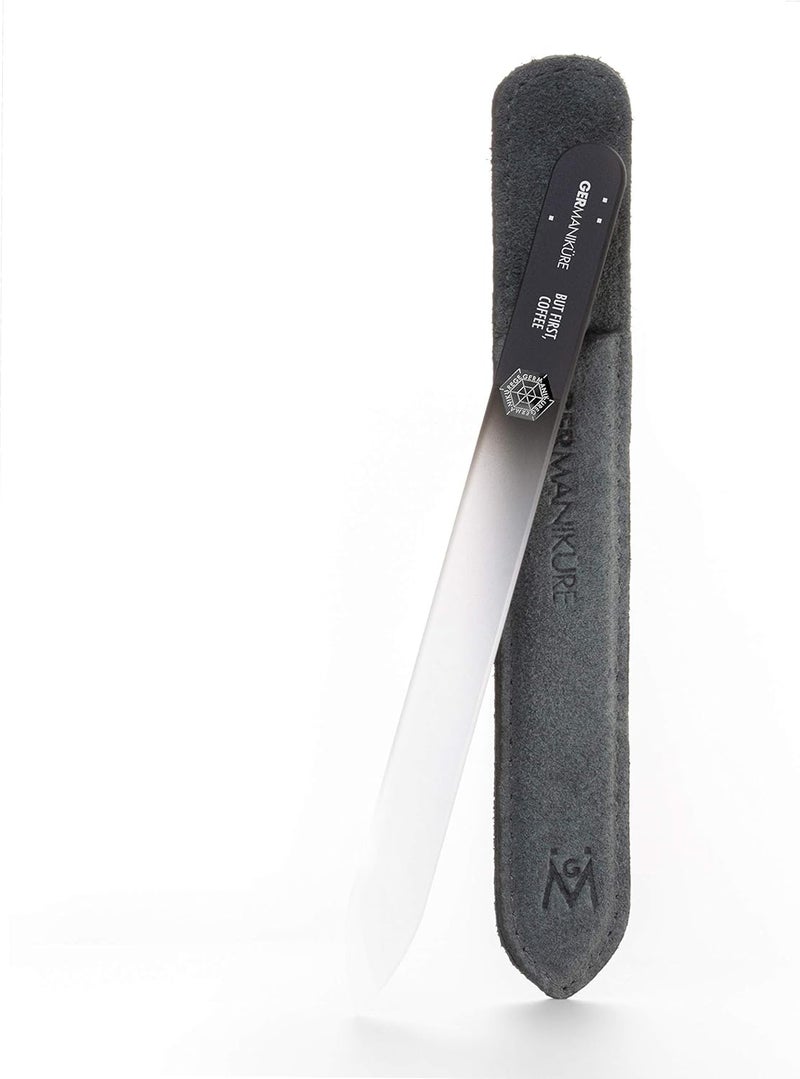 GERMANIKURE Glass Nail File in Suede Sleeve - But First Coffee - Professional Crystal Nail File for Natural Nails - Ideal Manicure & Pedicure Tool for Smooth, Easy Shaping - Nail Care Gift Diverse use resistant crafted quality - Image 1