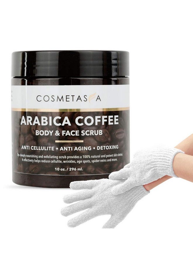 Cosmetasa - Arabica Coffee Body & Face Scrub With Exfoliating Glove 100% Natural With Coconut And Shea Butter Best Acne Best Acne Anti Cellulite And Stretch Mark Treatment Spider Vein Therapy For Varicose Ve… - Image 1