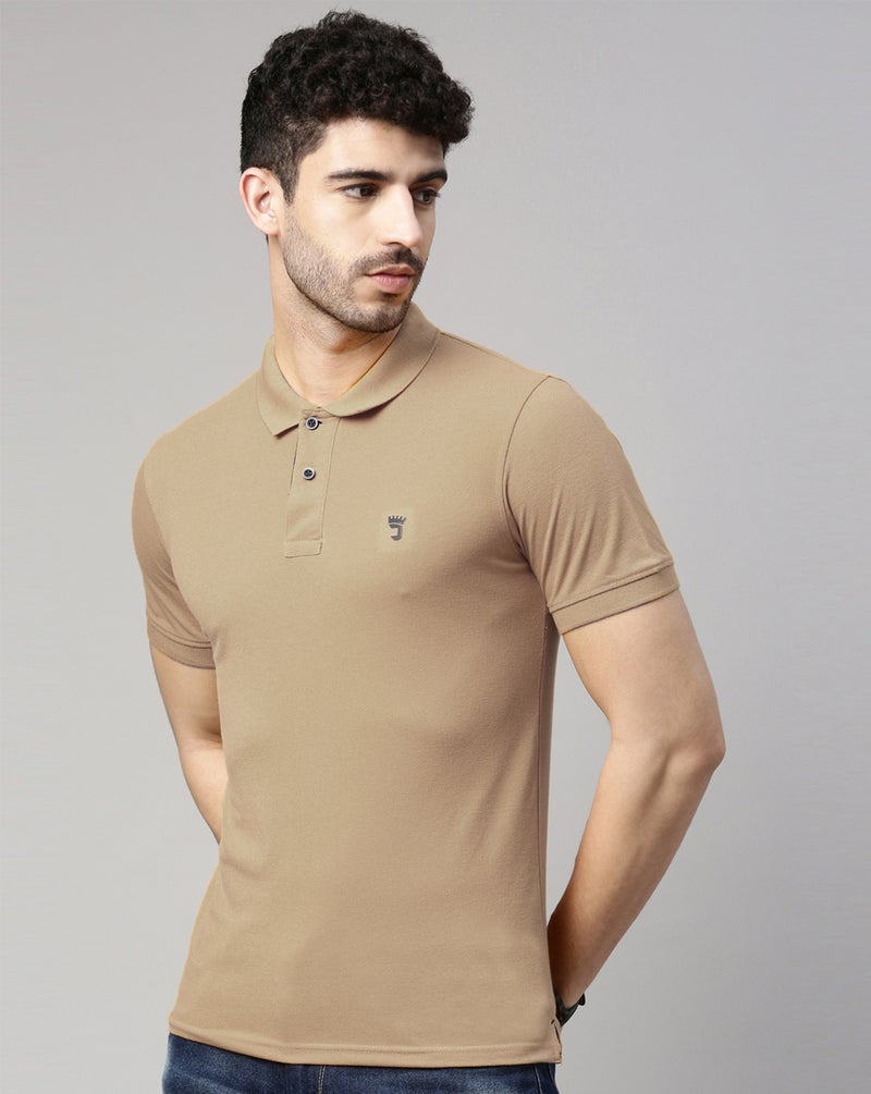 جوفن تيشيرت بولو قطن خالص رجالي بيج سادة - Image 3