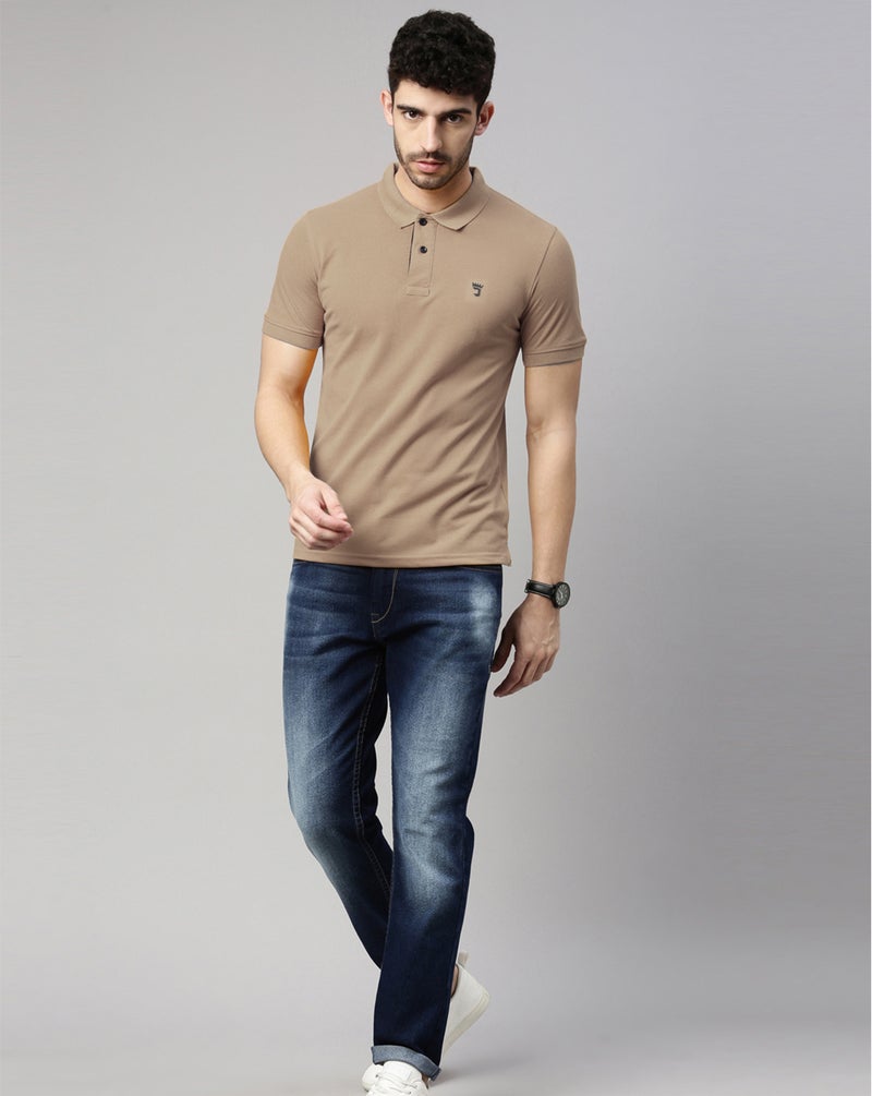 جوفن تيشيرت بولو قطن خالص رجالي بيج سادة - Image 5
