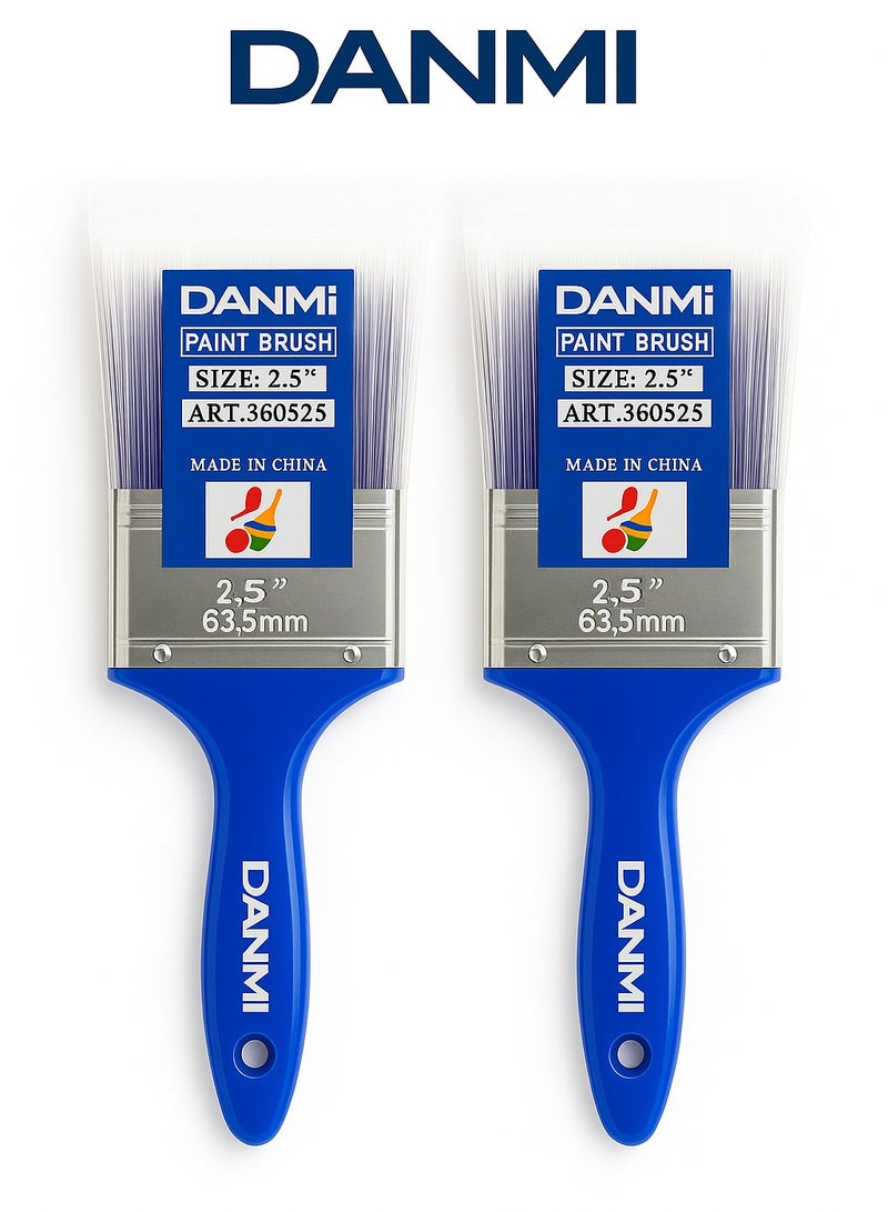 DANMI 2-Piece – DANMI Paint Brushes, 2.5 Inch (≈ 63.5 mm) – Blue Plastic Handles with Metal Ferrules, Dual Rivets – ART:360525 – Made in China - Image 1