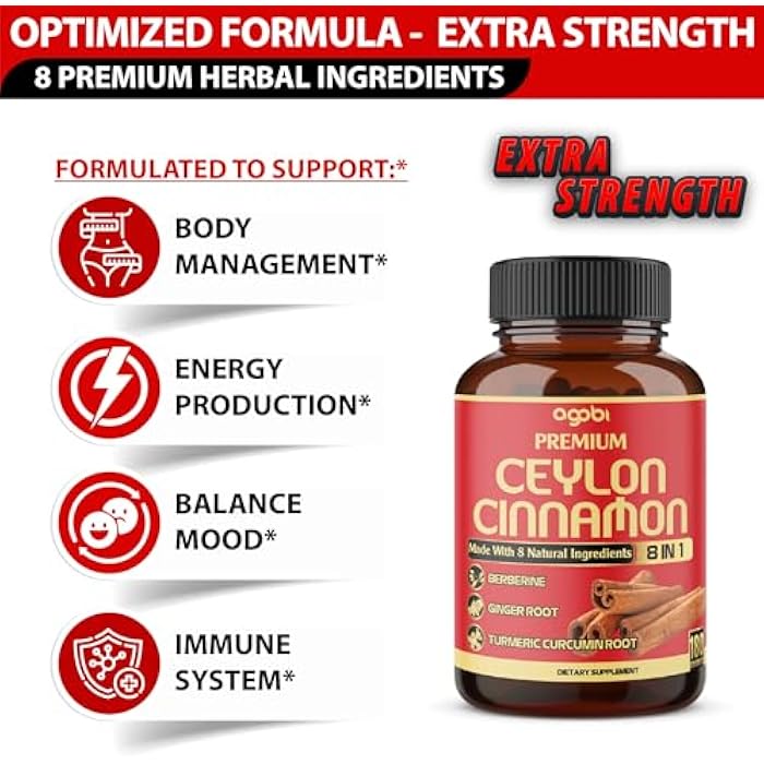 agobi Premium Ceylon Cinnamon with Berberine Supplement - 8in1 Turmeric, Ginger, Gymnema & More - Body, Heart & Overall Vitality - 180 Capsules - Image 3