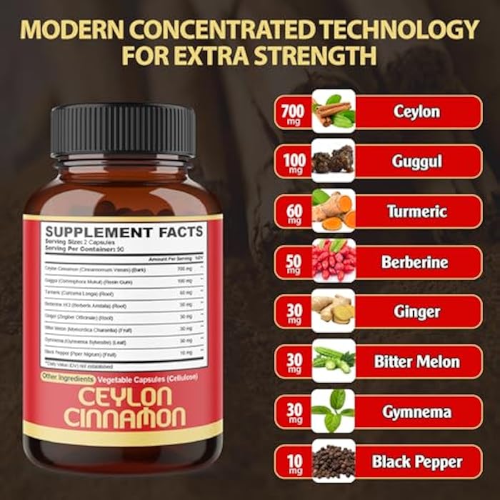 agobi Premium Ceylon Cinnamon with Berberine Supplement - 8in1 Turmeric, Ginger, Gymnema & More - Body, Heart & Overall Vitality - 180 Capsules - Image 2