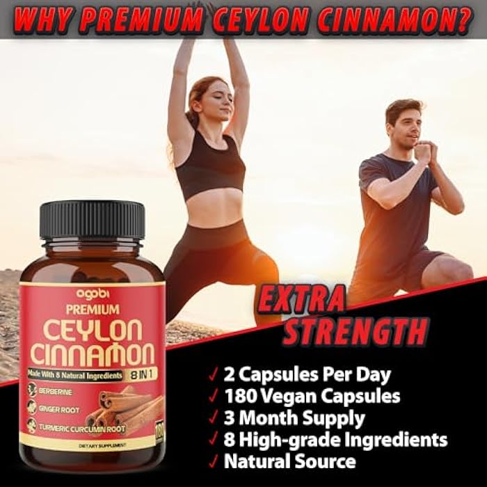 agobi Premium Ceylon Cinnamon with Berberine Supplement - 8in1 Turmeric, Ginger, Gymnema & More - Body, Heart & Overall Vitality - 180 Capsules - Image 5