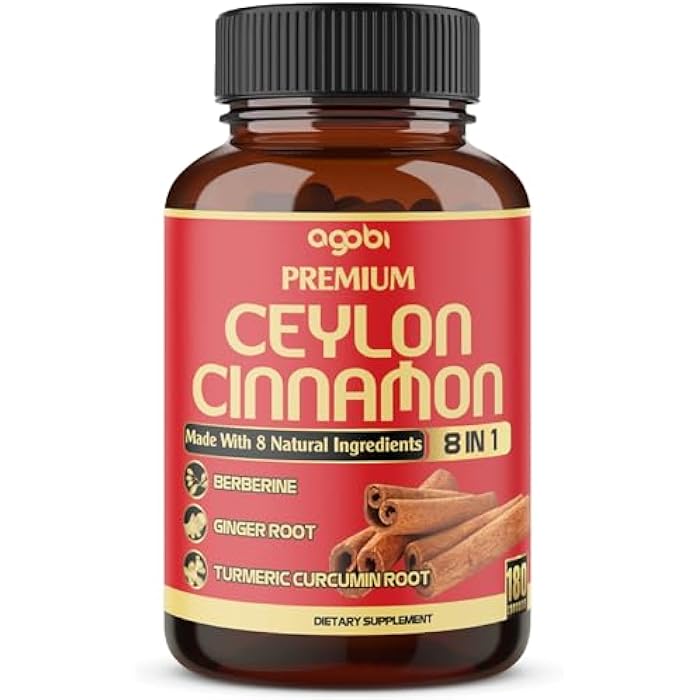 agobi Premium Ceylon Cinnamon with Berberine Supplement - 8in1 Turmeric, Ginger, Gymnema & More - Body, Heart & Overall Vitality - 180 Capsules - Image 1