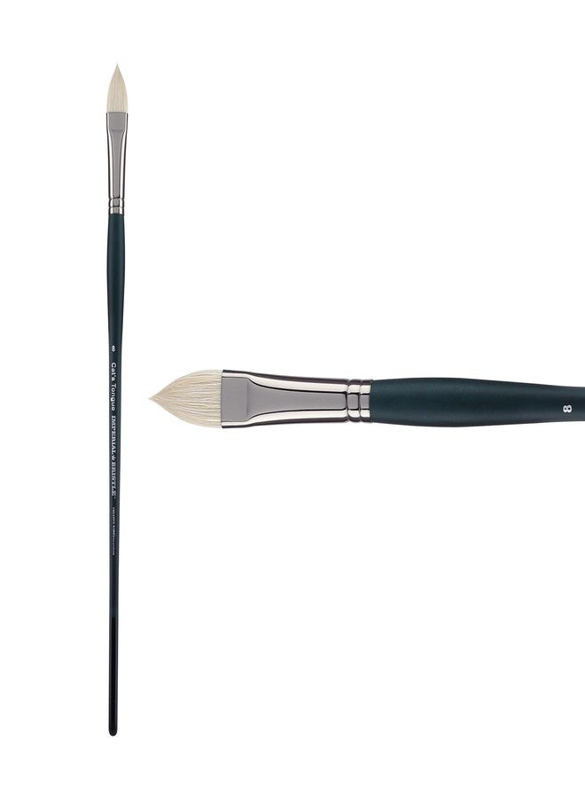 Creative Mark Imperial Professional Chungking Hog Bristle Brush - Cat's Tounge # 8, Handmade Long Handle Oil Paint Brushes for Artists, Nickel-Plated Brass Ferrules, Stiff Yet Soft Natural Bristles - Image 2