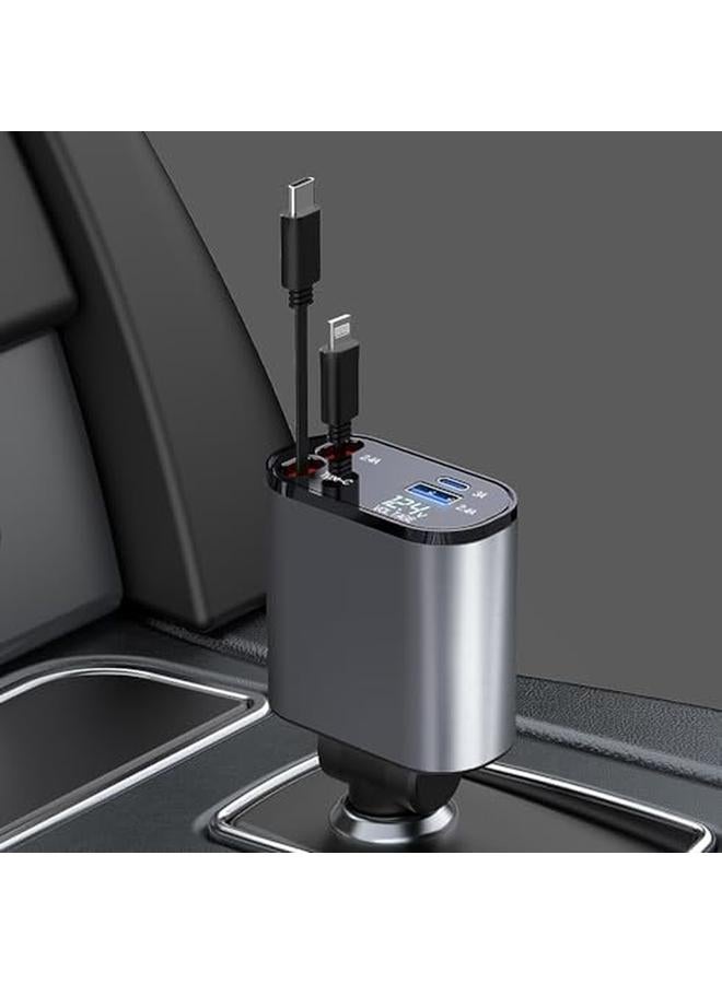 erorex Retractable Car Charger 4 In 1 Fast Car Phone Charger 60W Retractable Cables And Usb Car Charger Compatible With Iphone 15 14 13 12 11 Galaxy 1Lighting 1Typec - Image 2