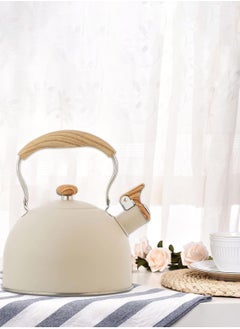 LOOPITYS 2.5 Liter Whistling Tea Kettle, Food Grade Stainless Steel Teapots for Stove Top with Ergonomic Wood Pattern Handle, Loud Whistle Tea Pot for Coffee Tea (Color : White, Size : 2.5L)  - Image 4