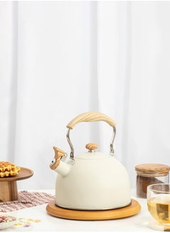 LOOPITYS 2.5 Liter Whistling Tea Kettle, Food Grade Stainless Steel Teapots for Stove Top with Ergonomic Wood Pattern Handle, Loud Whistle Tea Pot for Coffee Tea (Color : White, Size : 2.5L)  - Image 5