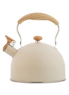 LOOPITYS 2.5 Liter Whistling Tea Kettle, Food Grade Stainless Steel Teapots for Stove Top with Ergonomic Wood Pattern Handle, Loud Whistle Tea Pot for Coffee Tea (Color : White, Size : 2.5L)  - Image 1