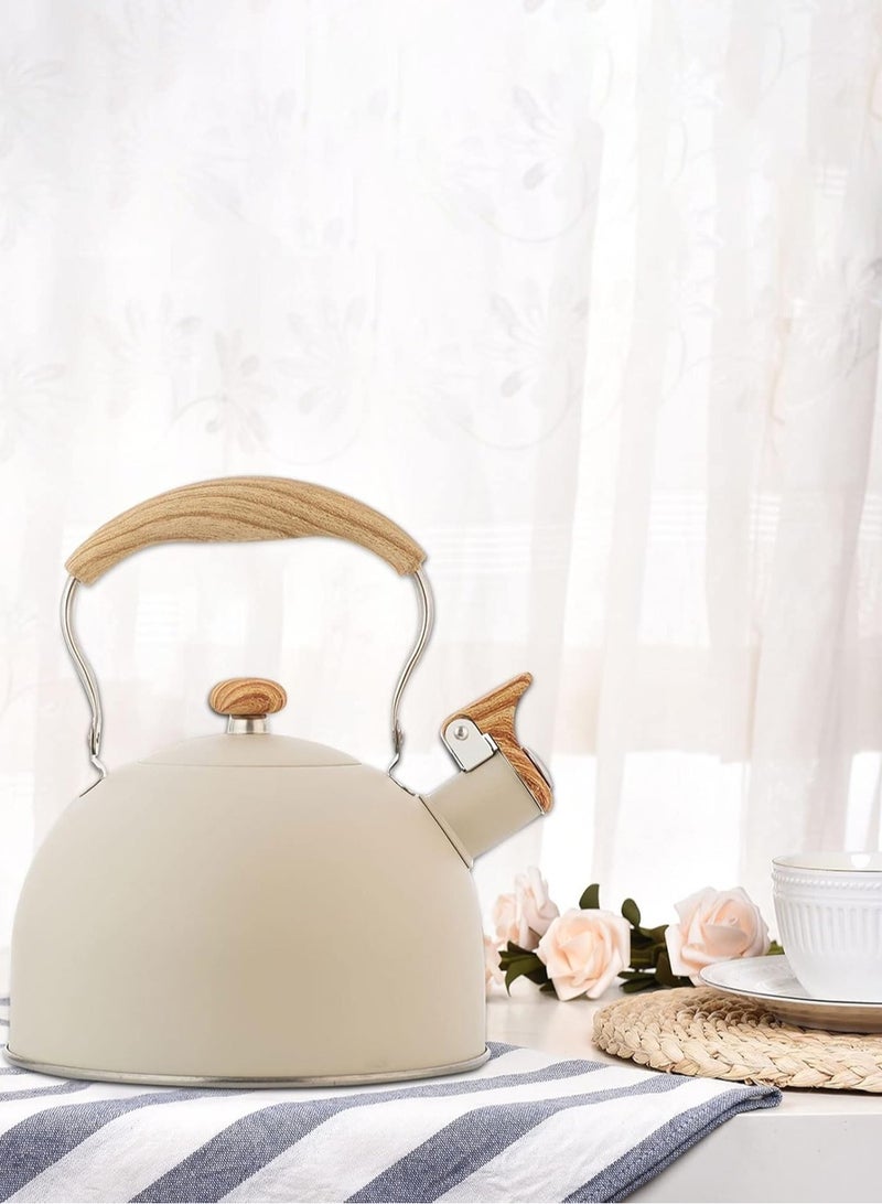 لوبيتيز 2.5 لتر صافرة إبريق الشاي ، الغذاء الصف الفولاذ المقاوم للصدأ إبريق الشاي ، مع مقبض خشبي مريح ، إبريق الشاي القهوة مع صافرة بصوت عال ( اللون : أبيض ، الحجم : 2.5L ) - Image 5