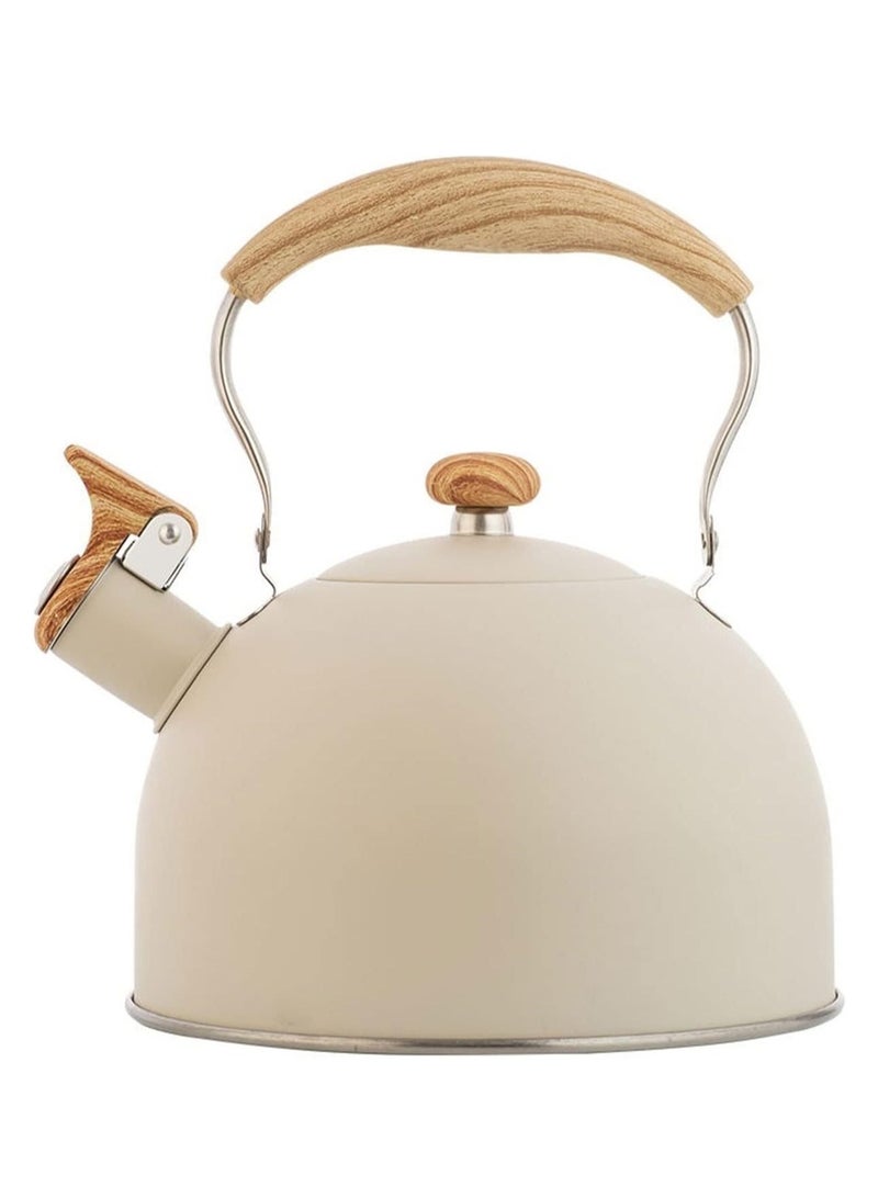 لوبيتيز 2.5 لتر صافرة إبريق الشاي ، الغذاء الصف الفولاذ المقاوم للصدأ إبريق الشاي ، مع مقبض خشبي مريح ، إبريق الشاي القهوة مع صافرة بصوت عال ( اللون : أبيض ، الحجم : 2.5L ) - Image 2