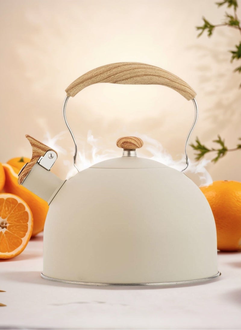 لوبيتيز 2.5 لتر صافرة إبريق الشاي ، الغذاء الصف الفولاذ المقاوم للصدأ إبريق الشاي ، مع مقبض خشبي مريح ، إبريق الشاي القهوة مع صافرة بصوت عال ( اللون : أبيض ، الحجم : 2.5L ) - Image 1